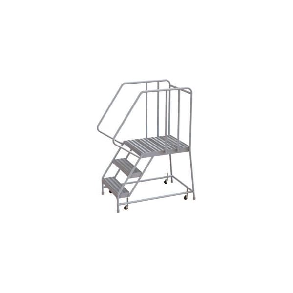 Tri Arc Manufacturing 3 Step Aluminum Rolling Ladder, 24"W Ribbed Tread, 28"D Top Step, 32" Handrails - WLAR103244-D5 WLAR103244-D5 - main